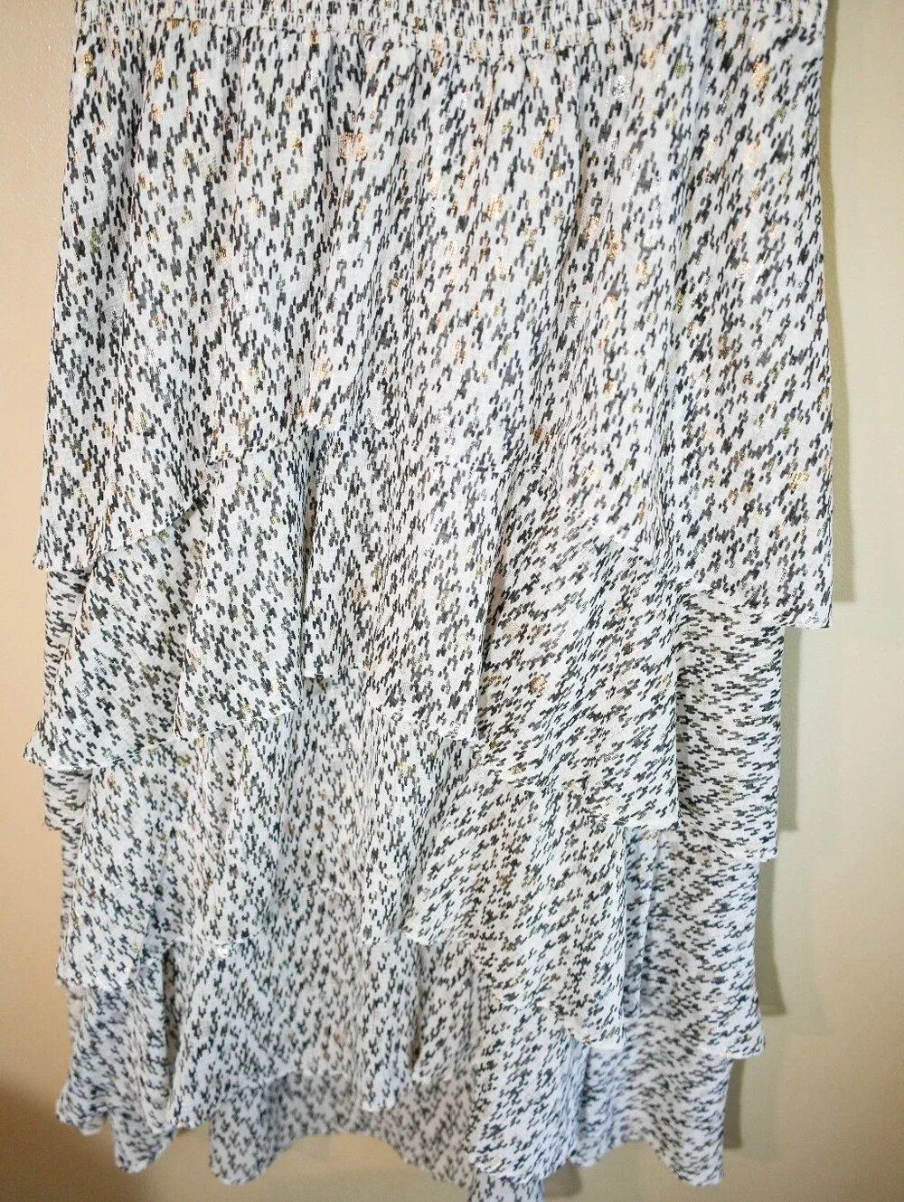 Vince Camuto Chiffon Layered Tiered Midi Dress V-Neck Abstract Print Large